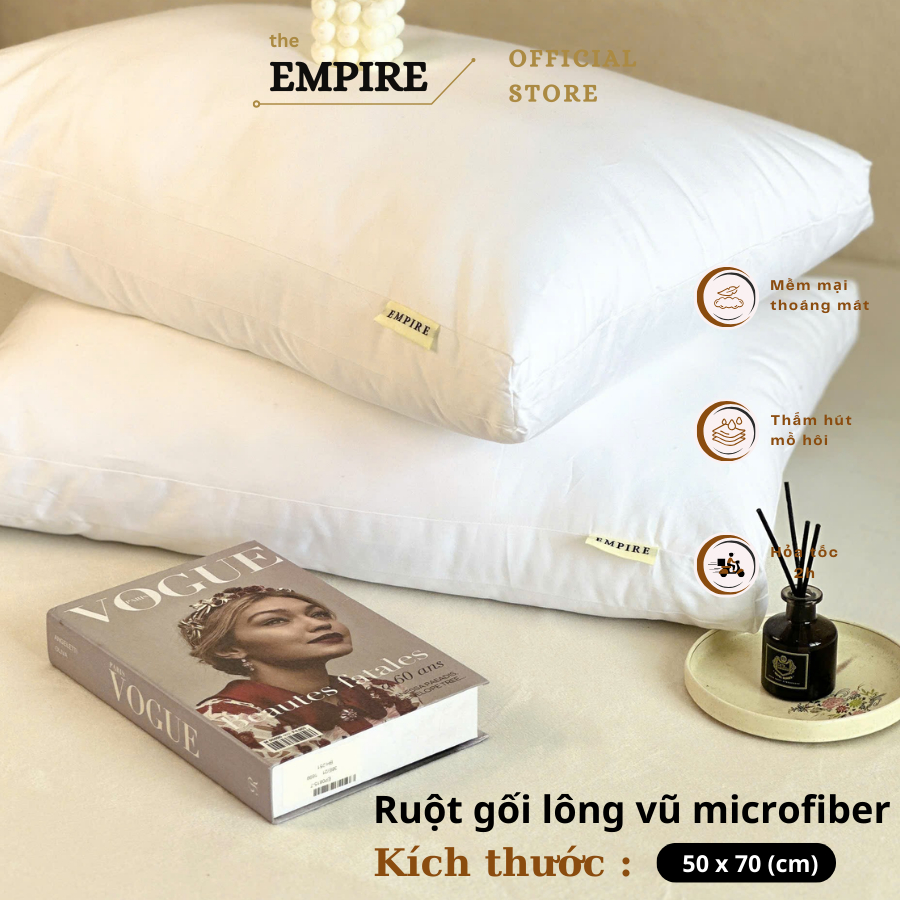 ปลอกหมอนขนนก EMPIRE หมอนผ้าฝ้าย T600 ขนาด 50x70 นุ่มป้องกันอาการปวดคอและไหล่ - EMPIRE เครื่องนอน & ต