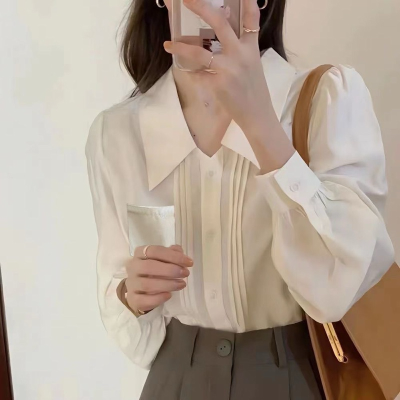 REAL SHOP PHOTOSเสื้อเชิ้ตแขนยาวผู้หญิง WITH POCKET รุ่นออฟฟิศใหม่ เสื้อคอปกเยอรมัน Pocket Square