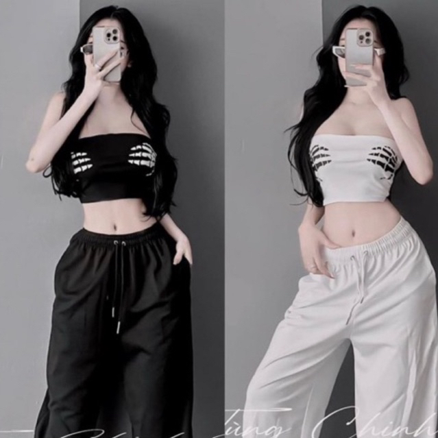 เสื้อหลอดพิมพ์ลายมือ BASIX สีดําและสีขาว