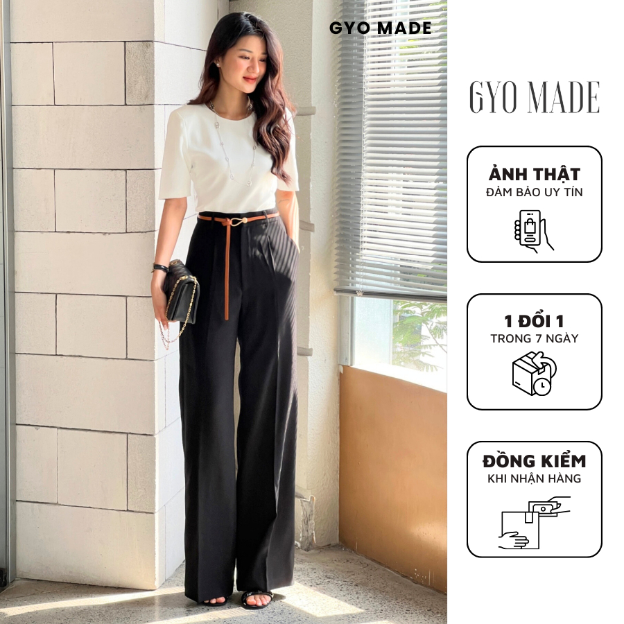 GYOMADE กางเกงขากว้างผู้หญิง ผ้าเกาหลีคุณภาพสูง โปร่ง เข้ารูป สไตล์เกาหลี | GQ001B