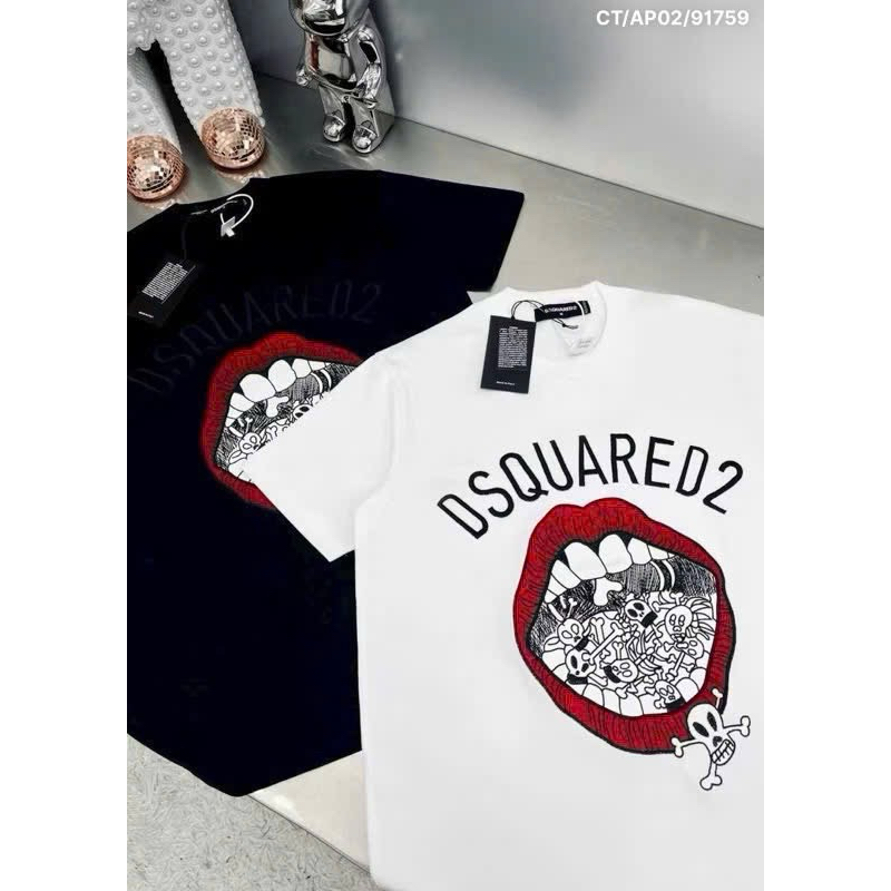 เสื้อยืดปาก Dsq ดีเทลปัก แซ่บสุดๆ ผ้าคอตตอน 100% ป้าย mac จัดเต็ม