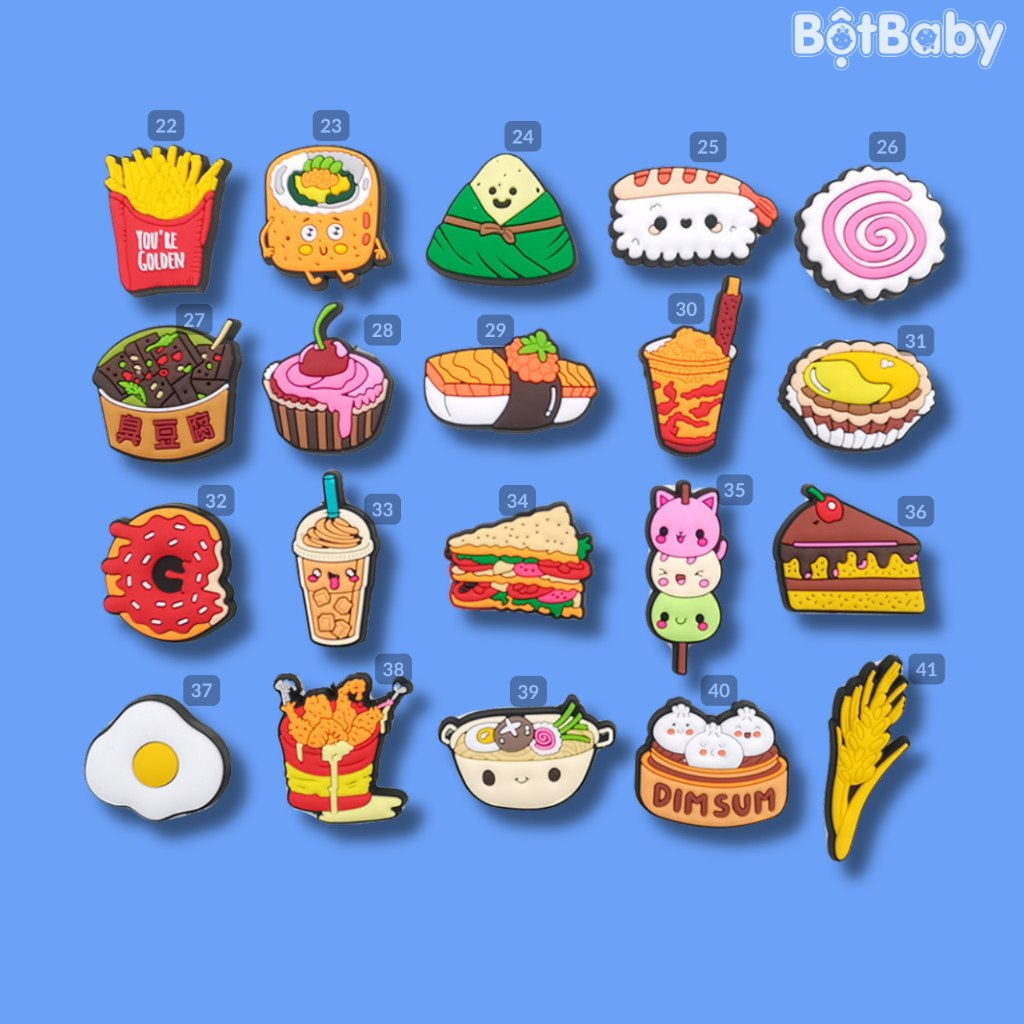 [F] สติ๊กเกอร์ 2D Charms สติ๊กเกอร์ Jibitz ติดรองเท้าแตะ Crocs รองเท้าแตะ jacuzzi และรองเท้าแตะจระเข