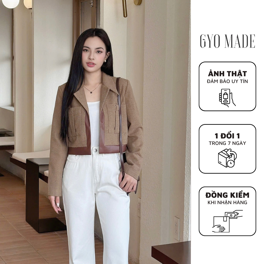 จีโอเมด โค้ทเย็นสีน้ําตาลเนื้อผ้าสักหลาด 2 ชั้น คุณภาพสูง พร้อมแผ่นรองไหล่ ผสมหนัง | GA068BR