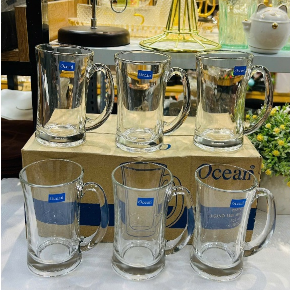 ชุดแก้วเบียร์แก้วสวยงาม 6 ใบพร้อมที่จับ Lugano Mug Ocean – P00740 ความจุ 330ml