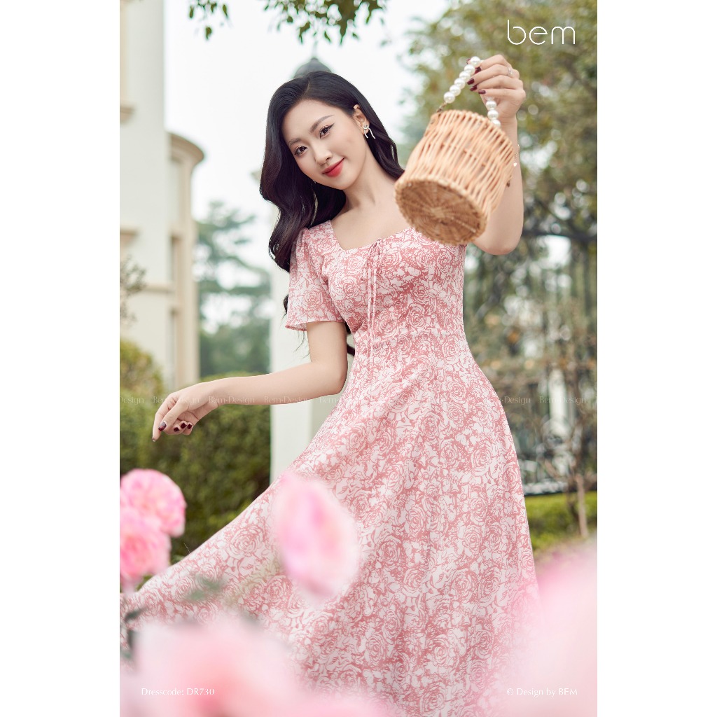 BEM Design Square Neck Midi Flared Floral Dress (DR730)