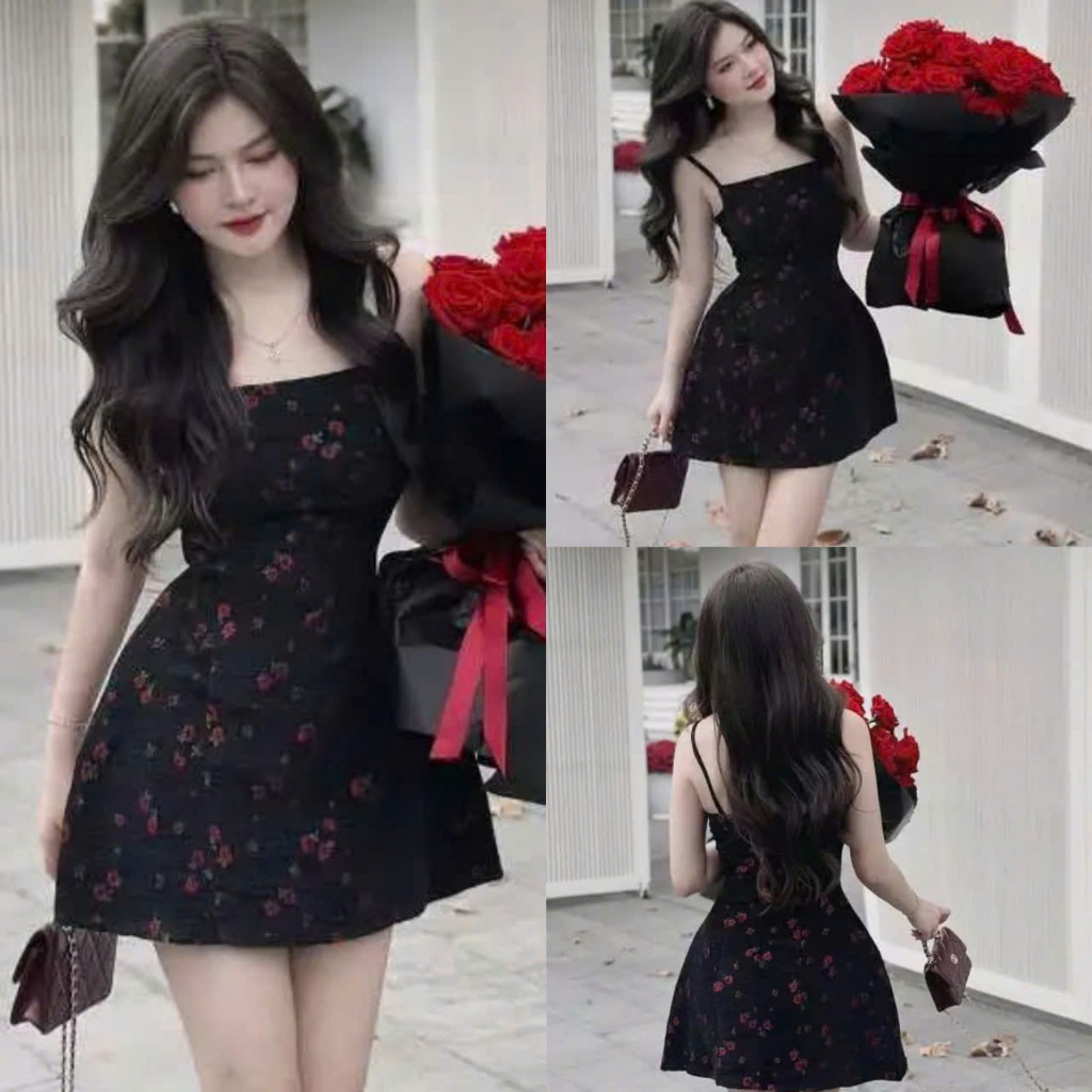 ชุดเดรสสายเดี่ยวผู้หญิงทรงเอลายดอกไม้ดีไซน์ทุกขนาด [ส,ม,ล]สําหรับผู้หญิงไปปาร์ตี้,ออกไปข้างนอก,หรือไปทะ