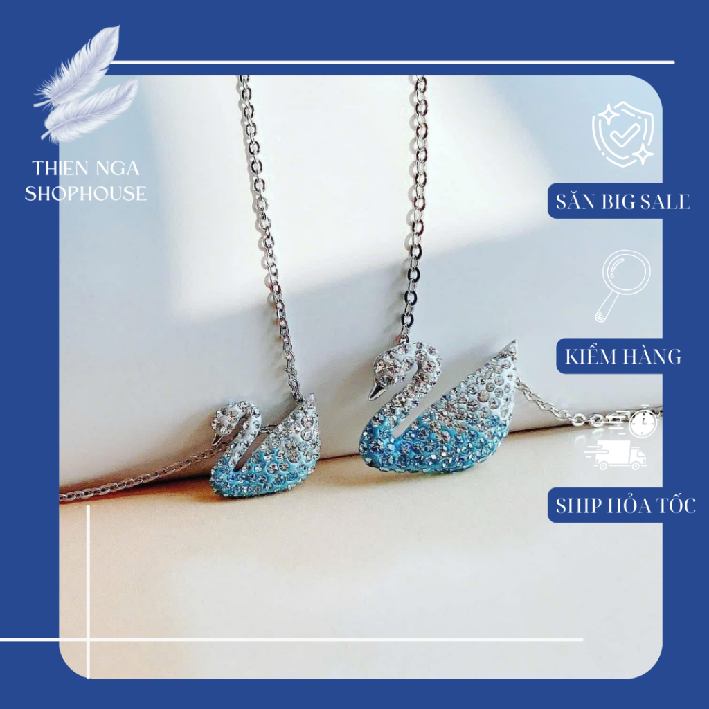 SWAROVSKI สร้อยคอผู้หญิง, สร้อยคอสวารอฟสกี้, คอลเลกชัน Ombre สีฟ้า, ช่องสวารอฟสกี้หรูหรา, กล่องเต็ม