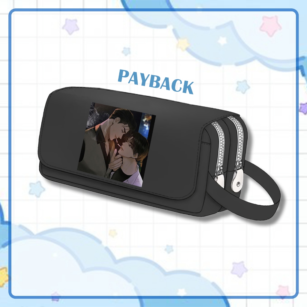 (ฟรี HOLOGRAM PEN BOX) กล่องปากกาซิปผ้าแคนวาสสีขาวพิมพ์ลาย PAYBACK BL manhwa
