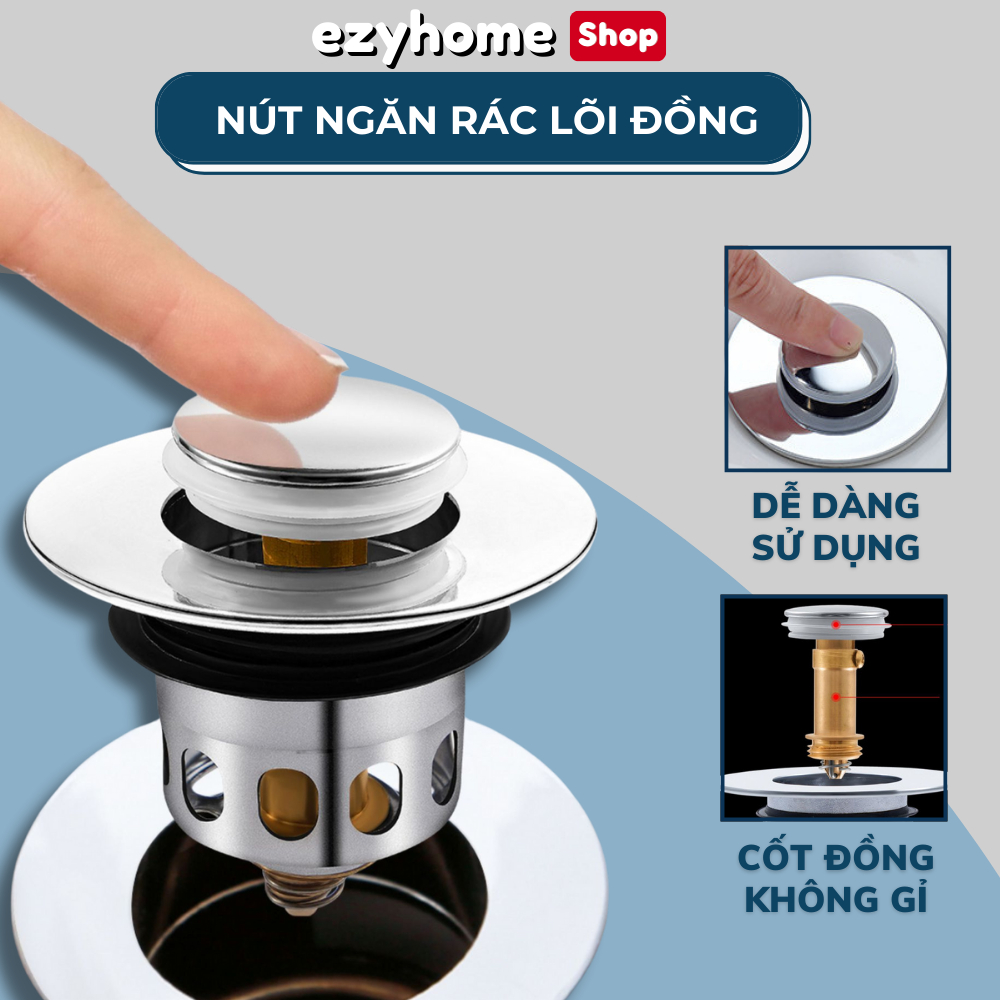 จุกกลิ่นแกนทองแดง Lavabo, จุกน้ํา Lavabo Push Drain, ตัวกรองขยะ, อ่างล้างจาน ET010 EZYHOME