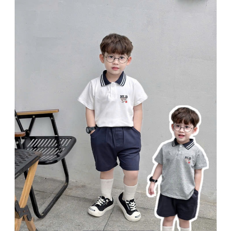 HLD ชุดโปโลแขนสั้นคอปกทอ ยืดได้ ระบายอากาศ กางเกงสีกากีนุ่มเนียน (ง0017)