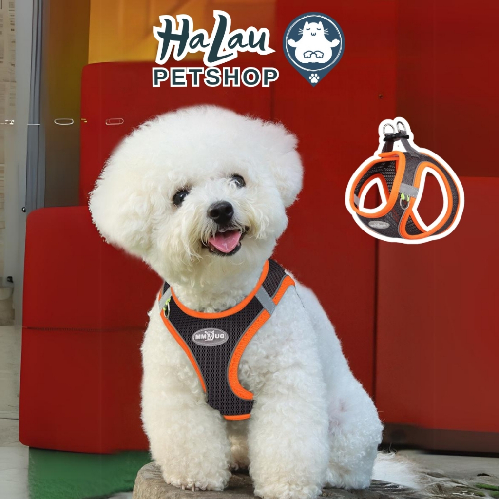 ผ้ากันเปื้อนสําหรับสุนัขและแมว ผ้ากันเปื้อนตาข่ายโปร่ง สามารถเปลี่ยนขนาดหัวเข็มขัดสะดวก สายจูง 1.5M 