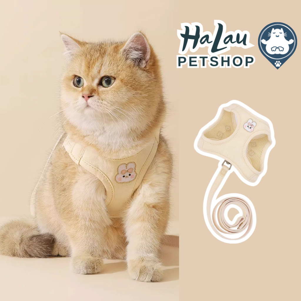 ผ้ากันเปื้อนสําหรับสุนัขและแมว ผ้ากันเปื้อนตาข่ายโปร่ง สามารถเปลี่ยนขนาดหัวเข็มขัดสะดวก สายจูง 1.5M 