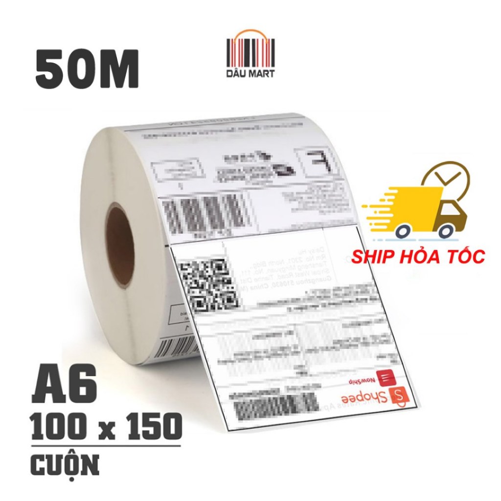 ม้วนกระดาษ A6 สําหรับพิมพ์คําสั่งอีคอมเมิร์ซและแสตมป์ส่ง ขนาด 100x150mm ยาว 50M สําหรับเครื่องพิมพ์ค