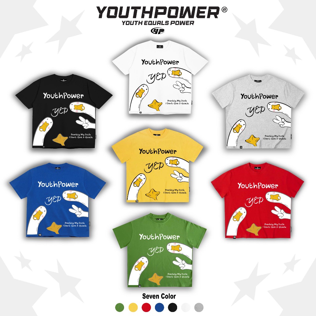 Big Boxy เสื้อยืด YOUTHPOWER DUCK YEP จากหลวมผู้ชายและผู้หญิงรอบคอผ้าฝ้ายวัสดุผ้าไหมพิมพ์แบรนด์ท้องถ