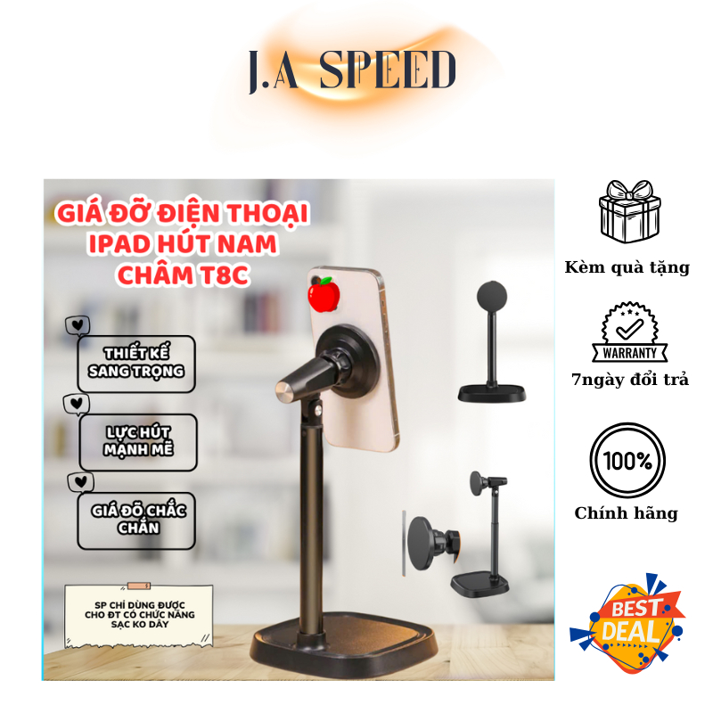 T8C Magsafe ที่วางโทรศัพท์แม่เหล็ก, ที่วางโทรศัพท์ตั้งโต๊ะหมุนได้ 360 องศามัลติฟังก์ชั่นสําหรับถ่ายท