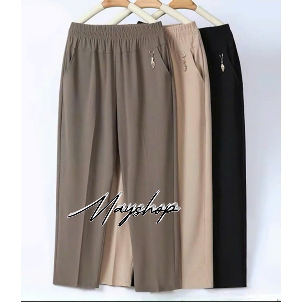 กางเกงขายาวสตรีวัยกลางคน Q03 เนื้อโพลีใส่สบาย รหัส Q03