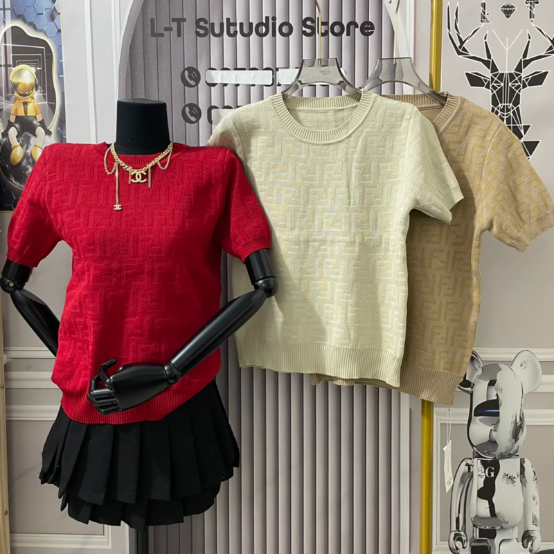 LT เสื้อสเวตเตอร์แขนกุดคอกลมสุดหรูสุดของผู้หญิงฟรีไซส์ลายนูน888