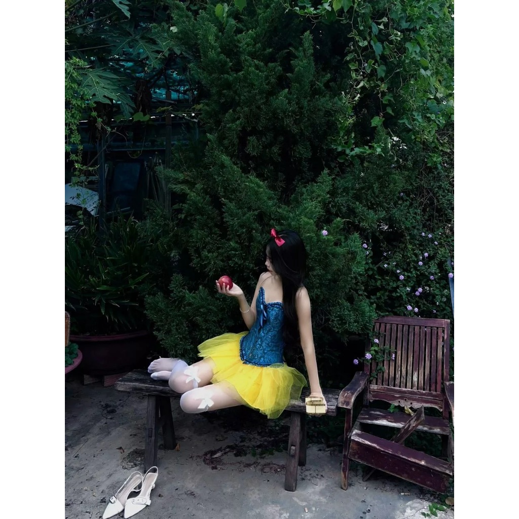 CORSET STORY- Snow White Seven Dwarfs คอสเพลย์ Set แบบคอร์เซ็ทสีน้ําเงินผสมบานเหลือง cv