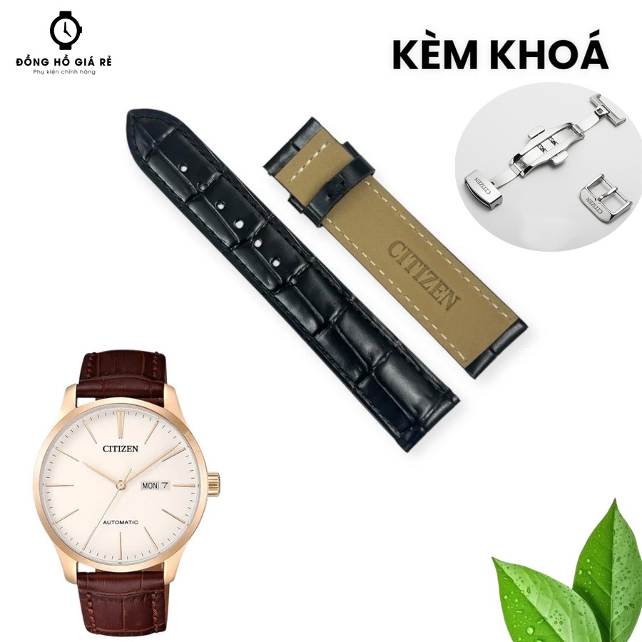 สายนาฬิกา - สายนาฬิกา CITIZEN Leather แท้ (Strap with CITIZEN Logo) มีหัวล็อคสแน็ป หัวเข็มขัดโลหะโลโ