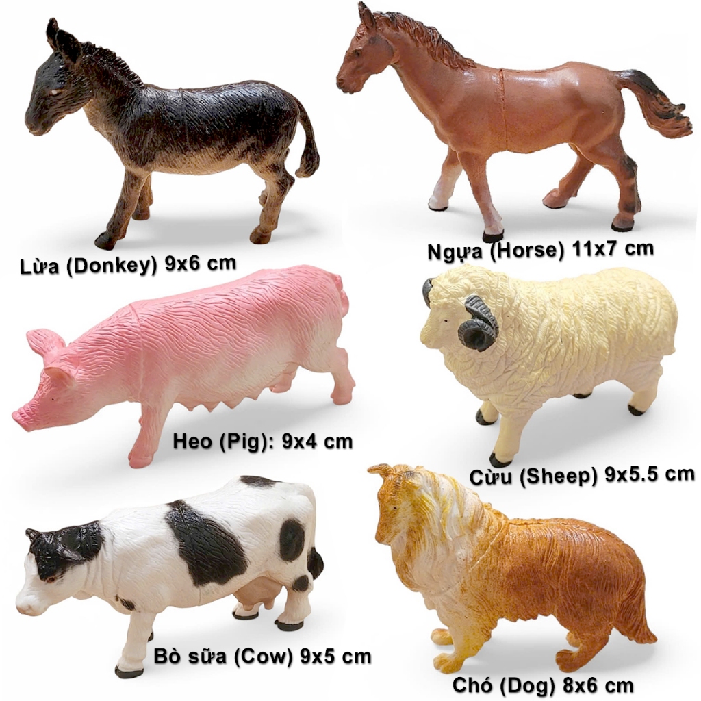 6 ของเล่นสัตว์เลี้ยงฟาร์มน่ารักสําหรับเด็กทารก Dogs Dairy Cows Pigs Horses Donkeys สัตว์ฟาร์มแกะ
