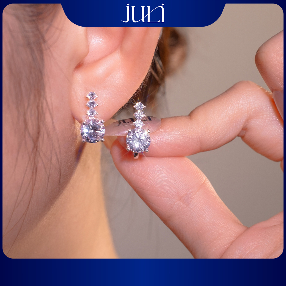 ต่างหูหมูไก่เพชรเทียม 7ลี้ 3 เม็ด 2.5ลี้ - เงินอิตาลีคุณภาพสูง | นําหูสดใส - หรูหรา | KT6739 จูเลีย