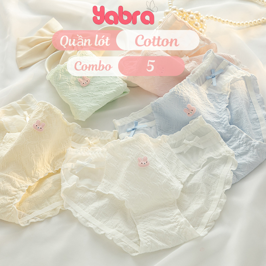 คอมโบกางเกงในผู้หญิงผ้าคอตตอน 5 ตัว แต่งขอบลูกไม้ นิ่มเท่ห์ - ชุด 5 ตัว กางเกงในหญิงรูปหมีน่ารัก ล28