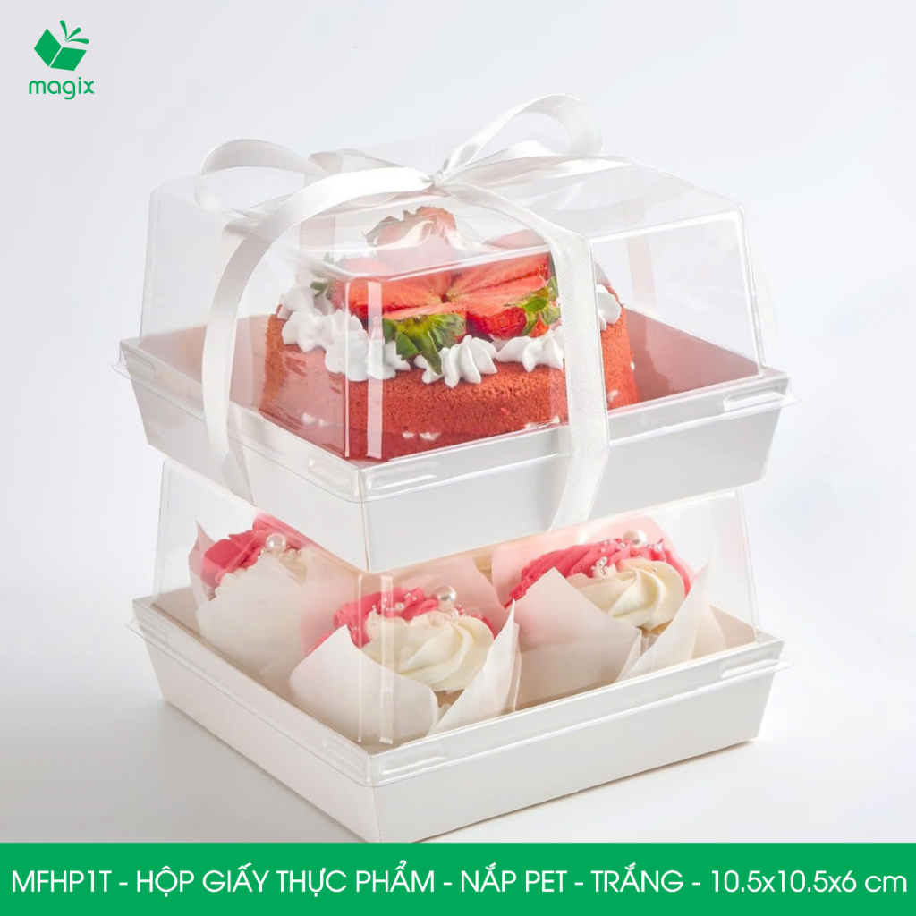 MFHP1T - 10.5x10.5x6 cm - Combo กล่องอาหารกระดาษขาว 100 ใบ พร้อมฝาปิดสัตว์เลี้ยง กล่องใส่อาหารทรงสี่