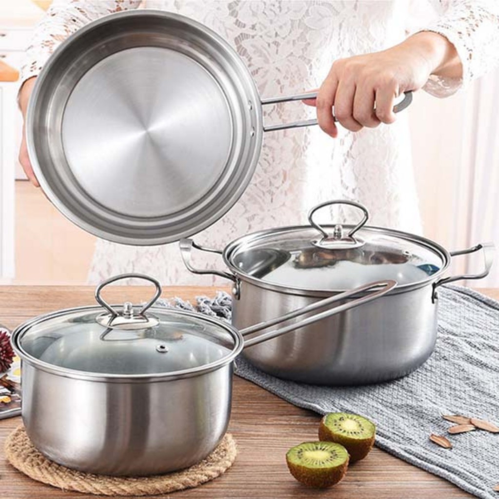 [GIVE PAN] BONBOX BKE40802 ชุดหม้อสแตนเลส 2 ชิ้น ประกอบด้วยหม้อขนาดเล็ก 1 ใบ หม้อใหญ่ 1 ใบ ใช้ได้กับ