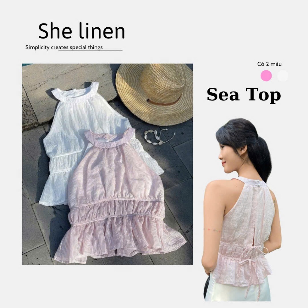 EL TOP- สายเดี่ยวไหมพรม She linen Beach Camisole