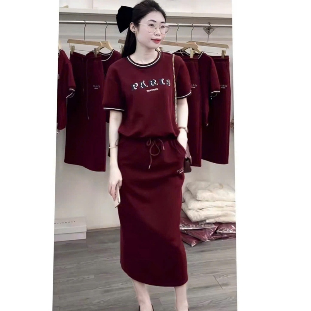 ชุดเสื้อผ้าผู้หญิงสุดหรู ชุดกระโปรงยาว ชุดคอปกไหมพรม umi ของแท้ เทรนด์มาแรง Tam Vy P53