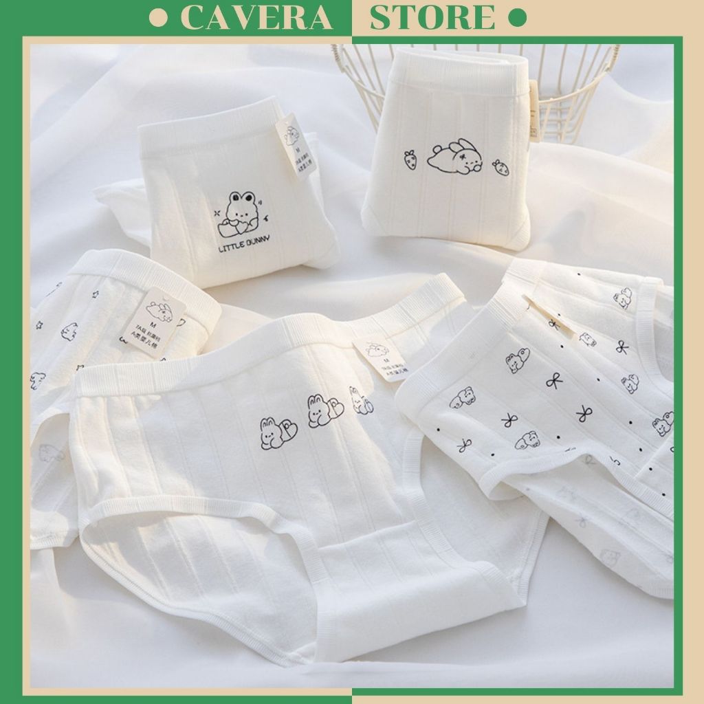 กางเกงชั้นในสตรีผ้าฝ้ายลายกระต่ายน่ารัก,ถุงน่องป้องกันแหวนยืดหยุ่นนุ่ม CAVERA L.2511