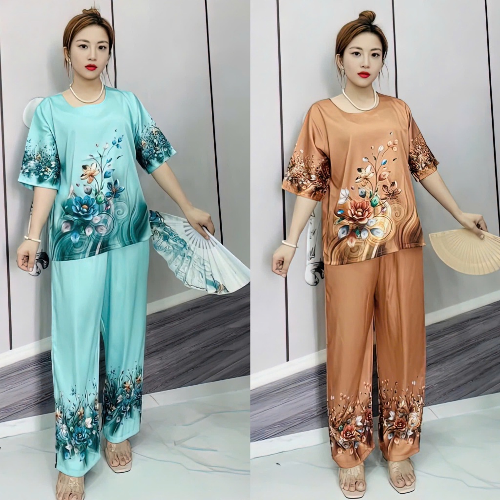 Code G Size 40kg - 75kg ผ้า SILK กางเกงขาตรง PATTERNS CHANGE ACCORDING TO EACH