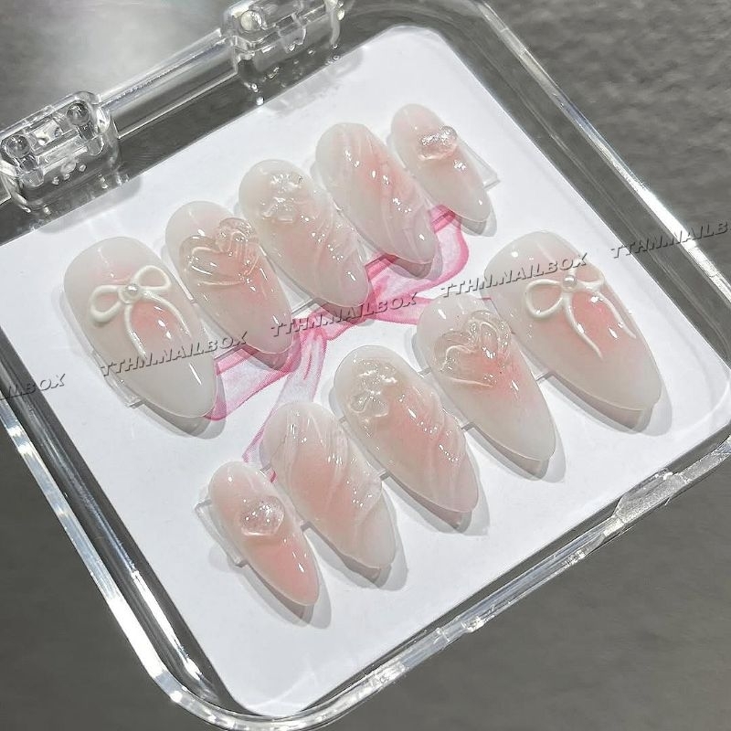 Nailbox design [T98] Pink Ombre Rice Jelly เจลเพ้นท์นูนสวยมาก
