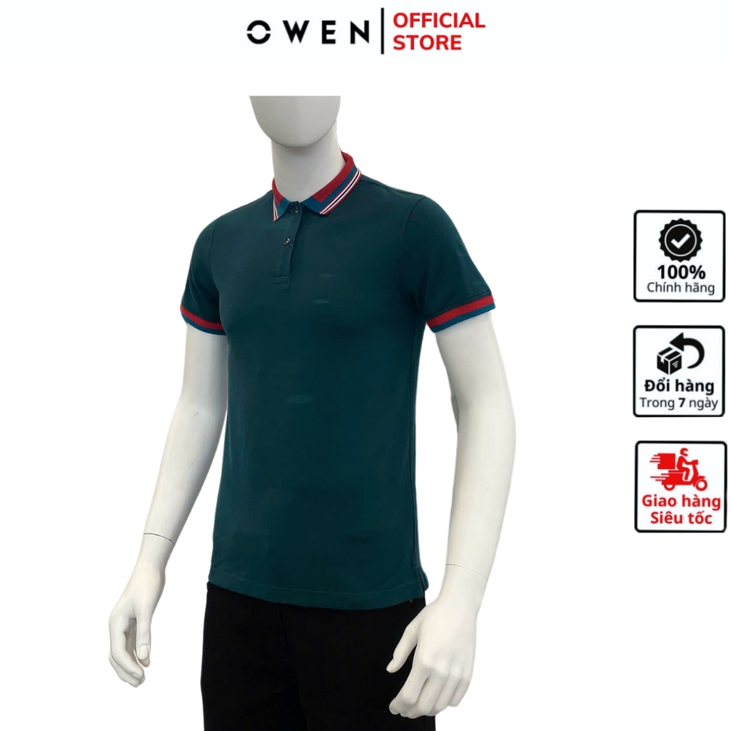 OWEN APV เสื้อโปโลแขนสั้น233199 เสื้อยืดคอปกเปิดลงสีน้ําเงินสําหรับผู้ชายขอบสีแดงผ้าคอตตอนคุณภาพสูงเ