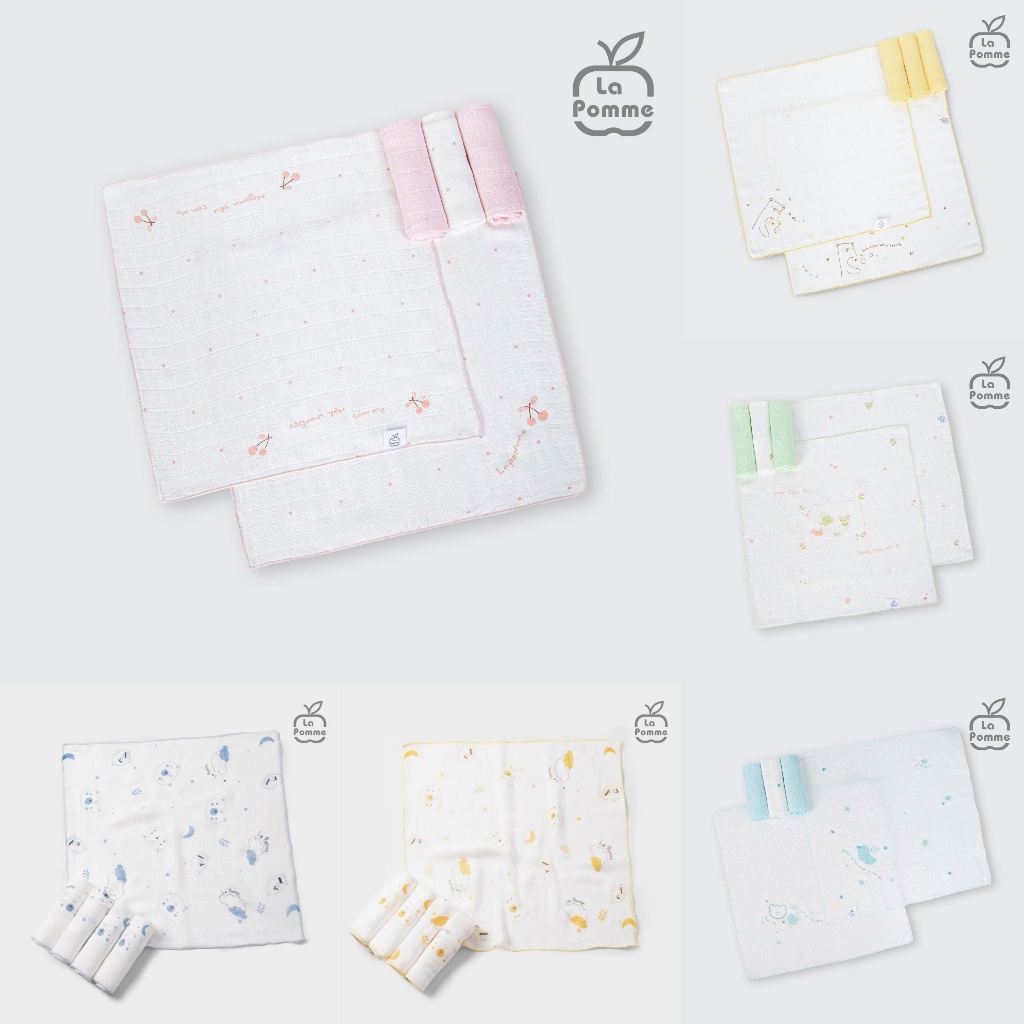 LA POMME SS25 - ชุดผ้าขนหนูไหมไม้ไผ่ La Pomme 5 ชิ้น คละสี (30x30cm) - 23A - FT3A - 23A - LF39A