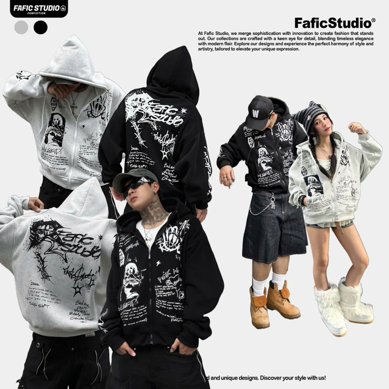 เสื้อแจ็คเก็ตซิปผ้าสักหลาด ROCK ผ้าฝ้ายปัก FAFIC studio Jacket 400gsm womens Menswear