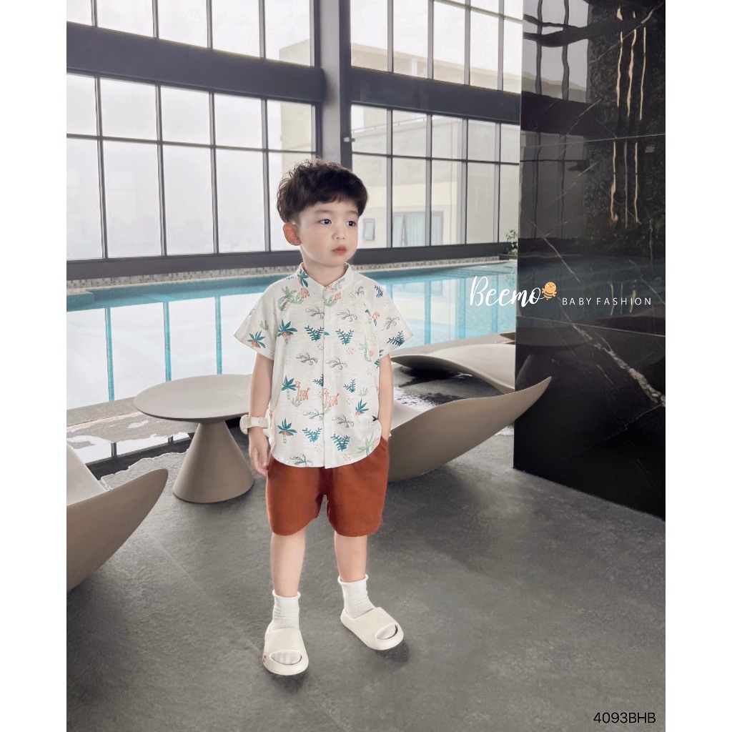 Beemo set summer vibes เสื้อคอกลม ผ้าคอตตอนเท่ๆ สําหรับเด็กผู้ชาย 9-25kg 4093BHB