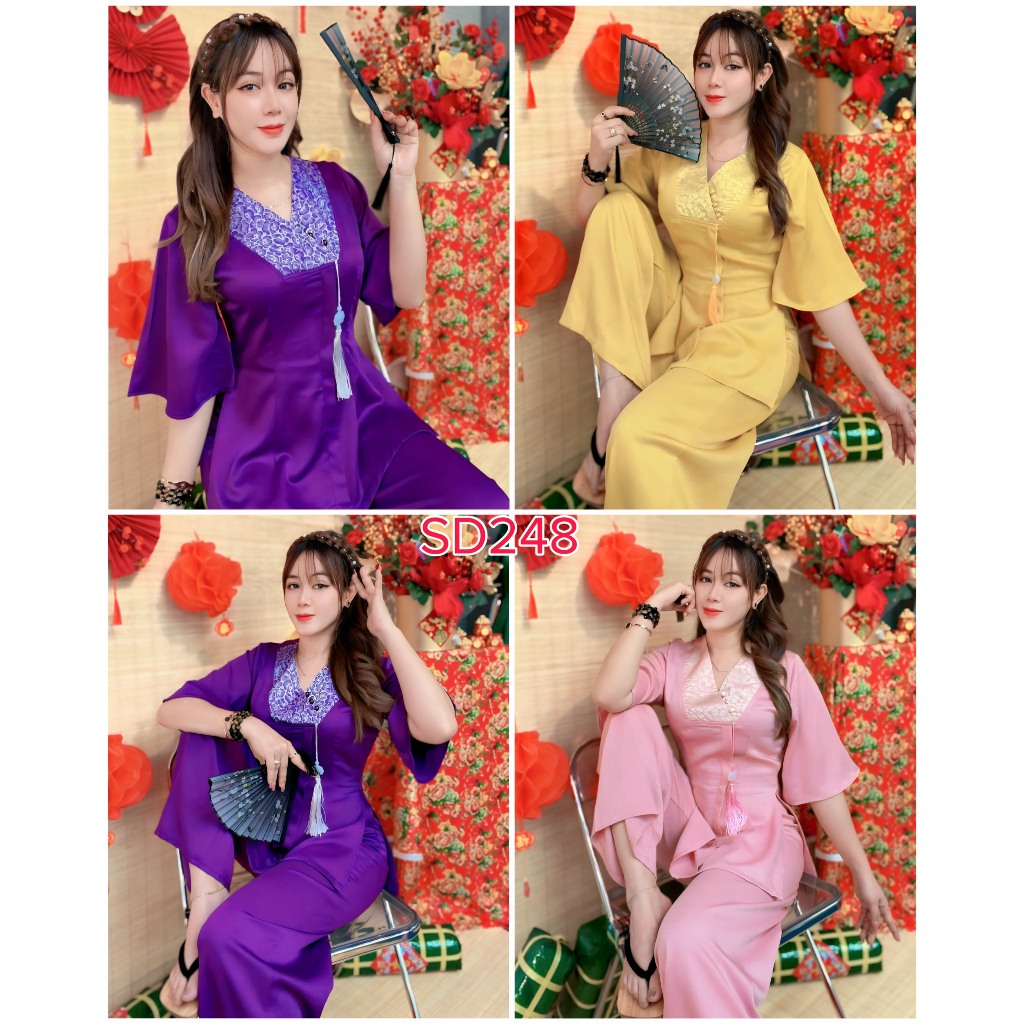 V-NECKLACE SET (SD248) ชุดสีฟ้าไปวัด ชุดสามชิ้นไปวัดในช่วงต้นปี