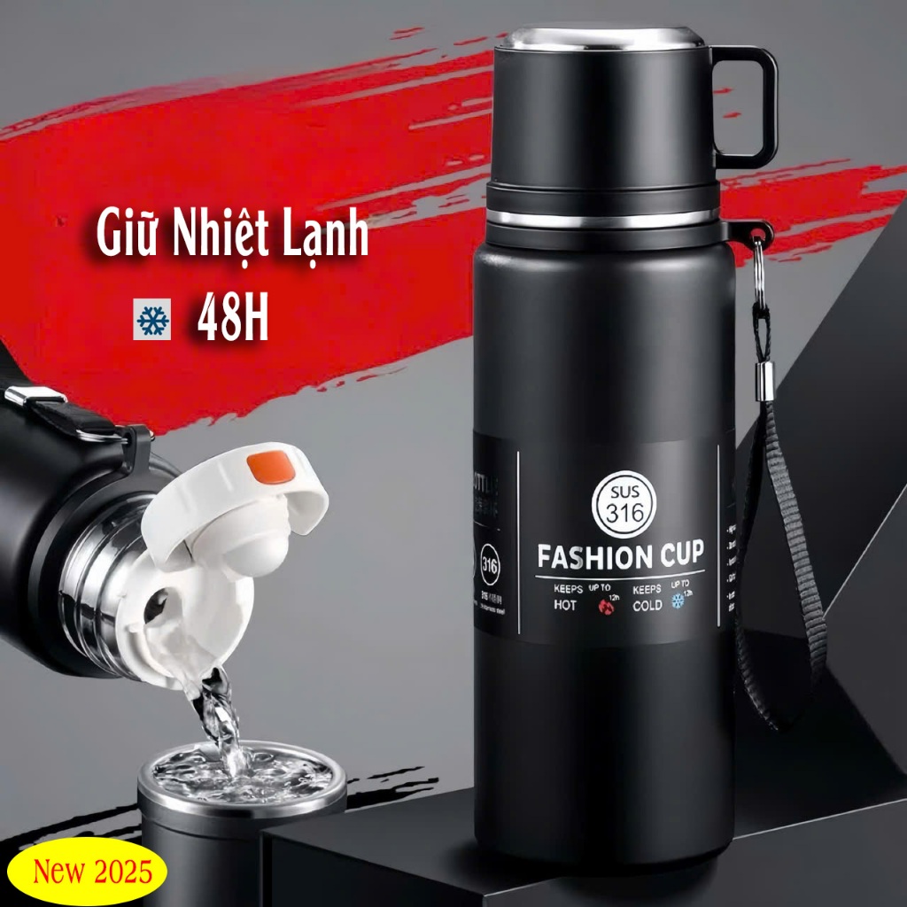 กระติกน้ําร้อนกีฬา สแตนเลส ฝาถ้วย สแตนเลส 316 TAMDI ฟรี สติ๊กเกอร์ แปรงทําความสะอาด-BTC08