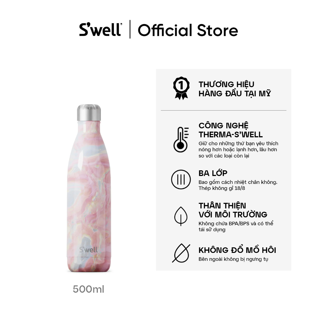 Swell Geode Rose Drinks Bottle, 500ml, 10017-B18-14265EU