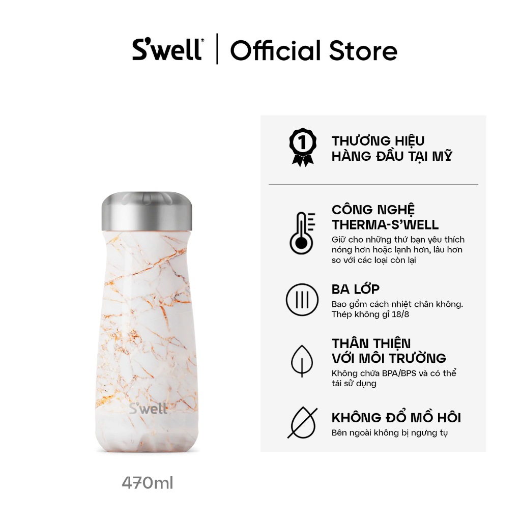 Swell Calacata Gold Traveler กระติกน้ําร้อน 470ml, 10316-B17-01010EU