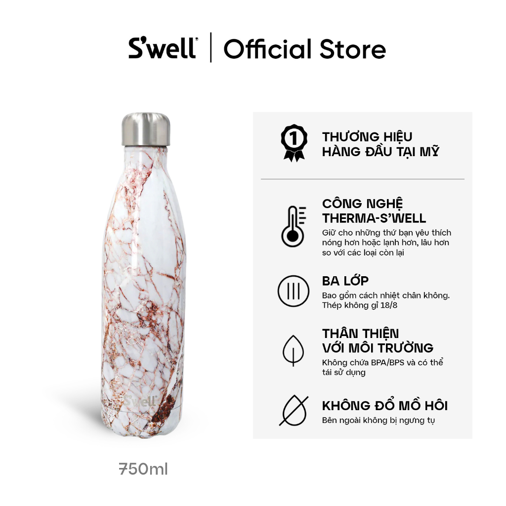 Swell Calaceta Gold Drinks Bottle, 750ml, CGEL-25-B17EU