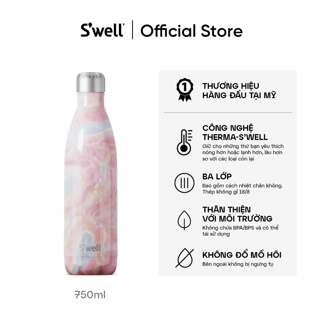 Swell Geode Rose Drinks Bottle, 750ml, 10025-B18-14265EU
