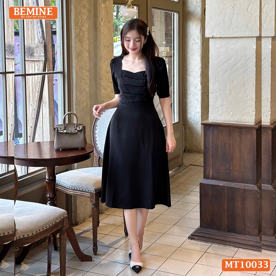 ชุดเดรสดีไซน์ BEMINE คอปกและกระดุมไขว้ยาว เหมาะสําหรับทํางานหรือเดินไปรอบๆ twn-MT10033