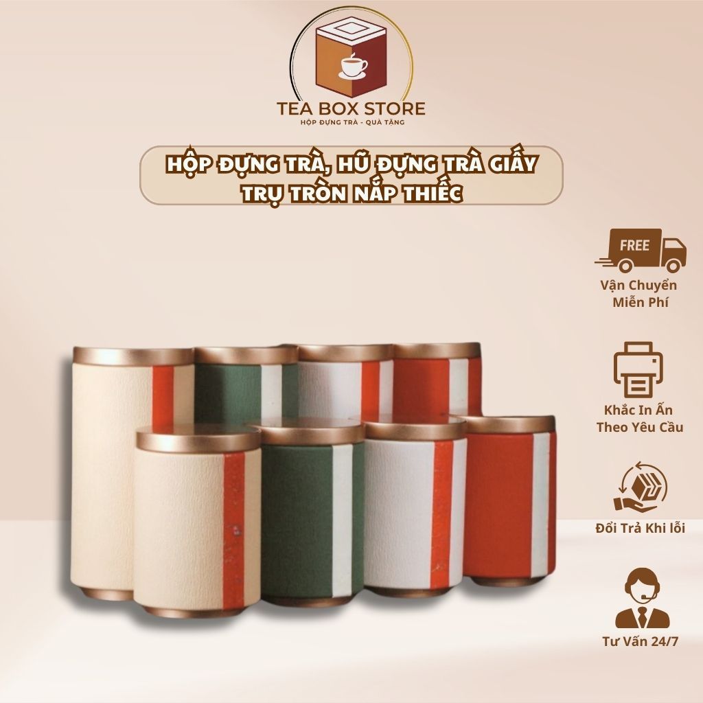 TEA BOX กระดาษทรงกระบอก โถ TEA พร้อมฝาปิดดีบุก - TEA BOX