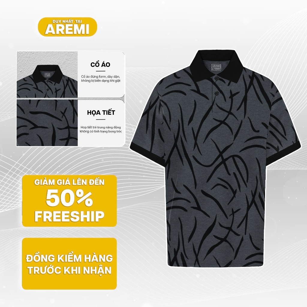 AREMI เสื้อโปโลแขนสั้นผู้ชาย ผ้าคอตตอนเท่ๆ ดีไซน์อ่อนเยาว์ APL0018