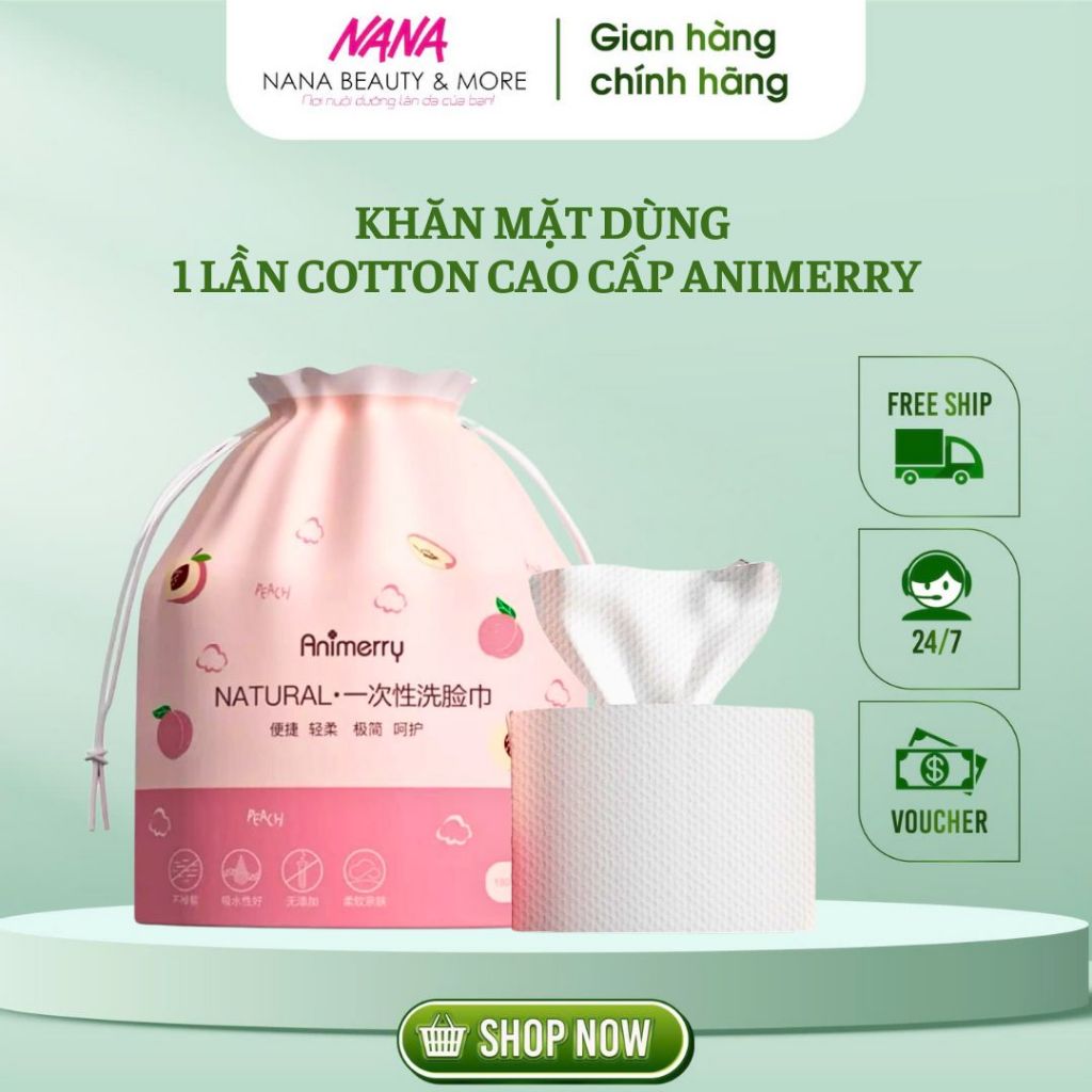 ANIMERRY ผ้าเช็ดหน้าแห้งอเนกประสงค์แบบใช้แล้วทิ้ง 180 x 220mm - Nana Shop