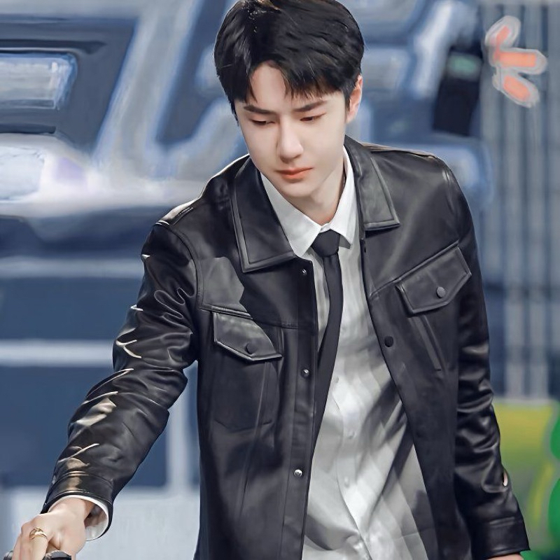 AGUSS Premium Buttoned Basic Leather Jacket คุณภาพสูงนําเข้า PU Leather Jacket สไตล์เกาหลี Form