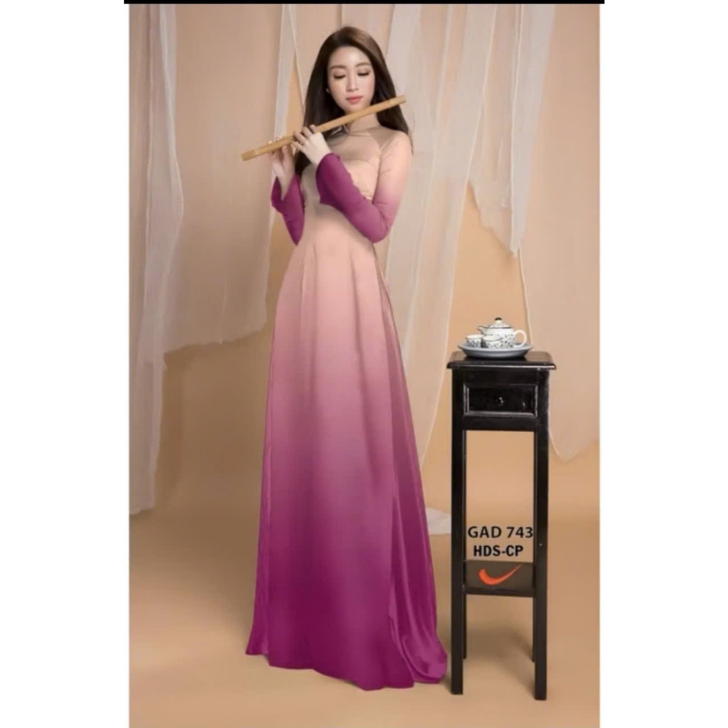 READY-MADE Ao Dai Set with OMBRE COLOR, 2P COLLAR, FULL SIZE SLEEVES WITH PANTS