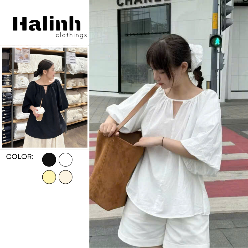 เสื้อเชิ้ตแขนสั้นผู้หญิง Babydoll คอกลม Basic Color By Halinh M277